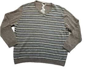 New NWT VTG 90s Y2K Sweater Men’s XXL Striped Beige lambswool Grandpa Preppy
